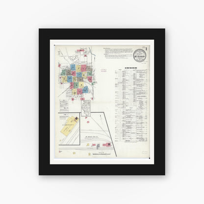 Old map wall art mockup — black gallery frame with white mat — Sanborn Fire Insurance Map from Mount Vernon, Jefferson County, Illinois (1913) - Complete Map Set