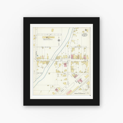 Old map wall art mockup — black gallery frame with white mat — Sanborn Fire Insurance Map from Luray, Page County, Virginia (1912), Sheet #0003