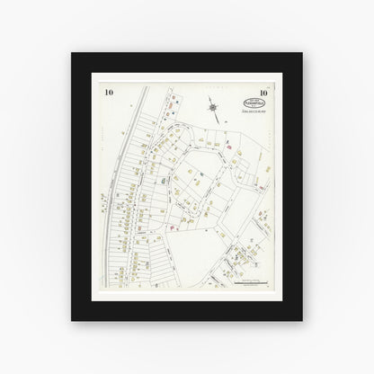Old map wall art mockup — black gallery frame with white mat — Sanborn Fire Insurance Map from Pleasantville, Westchester County, New York (1924), Sheet #0010