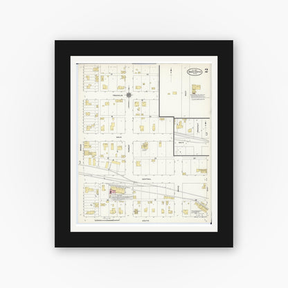 Old map wall art mockup — black gallery frame with white mat — Sanborn Fire Insurance Map from Dodge Center, Dodge County, Minnesota (1910), Sheet #0002