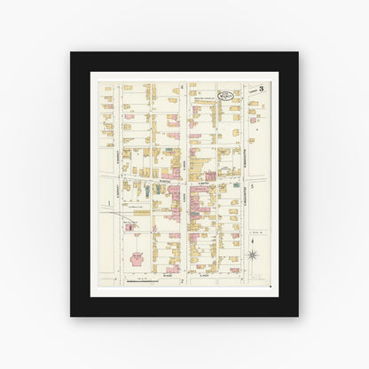Old map wall art mockup — black gallery frame with white mat — Sanborn Fire Insurance Map from Muncy, Lycoming County, Pennsylvania (1901), Sheet #0003