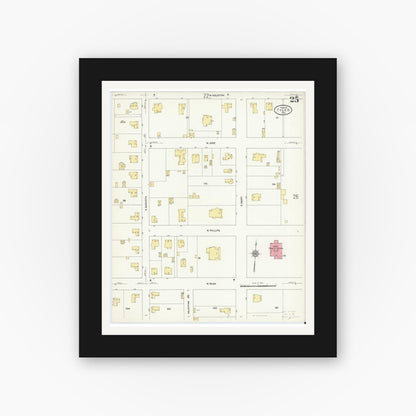 Old map wall art mockup — black gallery frame with white mat — Sanborn Fire Insurance Map from Tyler, Smith County, Texas (1912), Sheet #0025