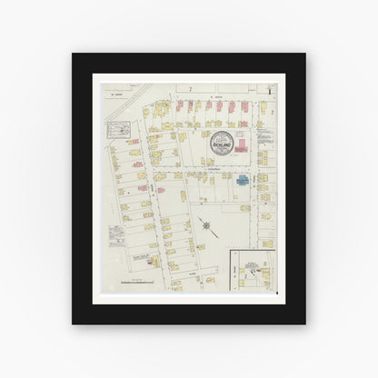 Old map wall art mockup — black gallery frame with white mat — Sanborn Fire Insurance Map from Richland, Lebanon County, Pennsylvania (1913) - Complete Map Set