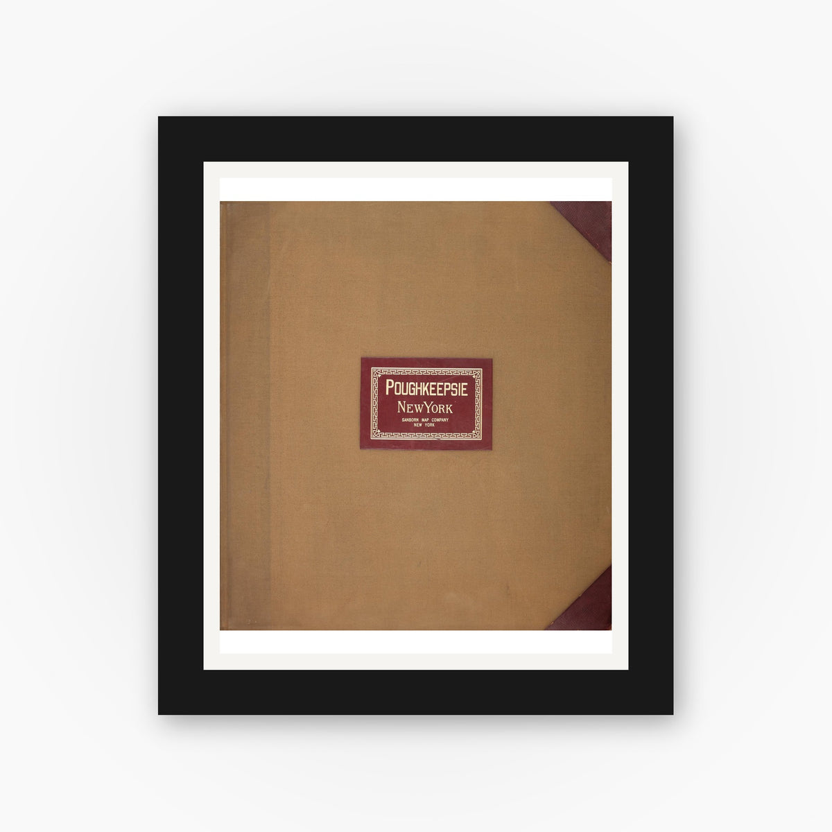 Old map wall art mockup — black gallery frame with white mat — Sanborn Fire Insurance Map from Poughkeepsie, Dutchess County, New York (1950), Sheet #0001