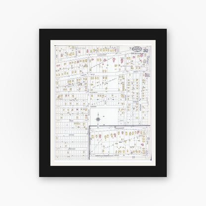 Old map wall art mockup — black gallery frame with white mat — Sanborn Fire Insurance Map from Freeport, Stephenson County, Illinois (1918), Sheet #0032