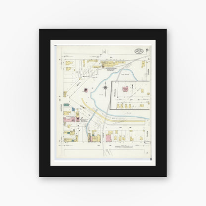 Old map wall art mockup — black gallery frame with white mat — Sanborn Fire Insurance Map from Antigo, Langlade County, Wisconsin (1909), Sheet #0009