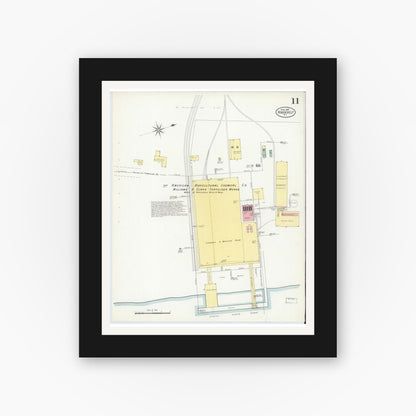 Old map wall art mockup — black gallery frame with white mat — Sanborn Fire Insurance Map from Roosevelt, Middlesex County, New Jersey (1908), Sheet #0011