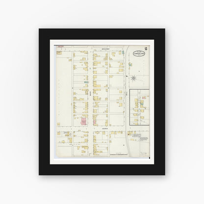 Old map wall art mockup — black gallery frame with white mat — Sanborn Fire Insurance Map from Cumberland, Guernsey County, Ohio (1895), Sheet #0002