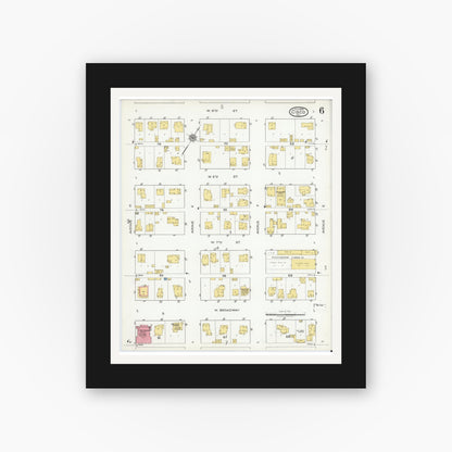 Old map wall art mockup — black gallery frame with white mat — Sanborn Fire Insurance Map from Cisco, Eastland County, Texas (1920), Sheet #0006