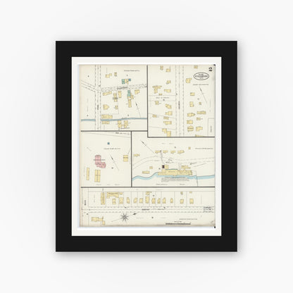 Old map wall art mockup — black gallery frame with white mat — Sanborn Fire Insurance Map from Stockbridge, Berkshire County, Massachusetts (1898), Sheet #0002