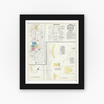 Old map wall art mockup — black gallery frame with white mat — Sanborn Fire Insurance Map from Highland Park, Lake County, Illinois (1912), Sheet #0001