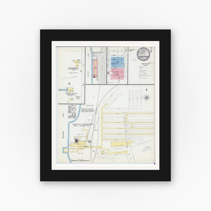 Old map wall art mockup — black gallery frame with white mat — Sanborn Fire Insurance Map from Prairie du Chien, Crawford County, Wisconsin (1892) - Complete Map Set
