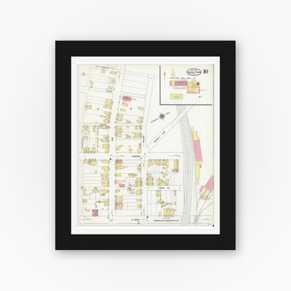 Old map wall art mockup — black gallery frame with white mat — Sanborn Fire Insurance Map from Middletown, Dauphin County, Pennsylvania (1911), Sheet #0010