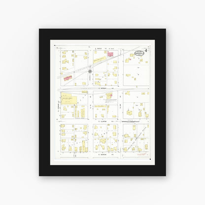 Old map wall art mockup — black gallery frame with white mat — Sanborn Fire Insurance Map from Indianola, Warren County, Iowa (1918), Sheet #0004