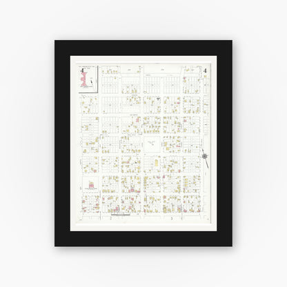 Old map wall art mockup — black gallery frame with white mat — Sanborn Fire Insurance Map from Rio Grande City, Starr County, Texas (1940), Sheet #0004