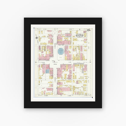 Old map wall art mockup — black gallery frame with white mat — Sanborn Fire Insurance Map from New Philadelphia, Tuscarawas County, Ohio (1910), Sheet #0013