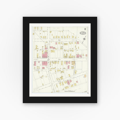 Old map wall art mockup — black gallery frame with white mat — Sanborn Fire Insurance Map from Falls Creek, Jefferson And Clearfield Counties, Pennsylvania (1913), Sheet #0002