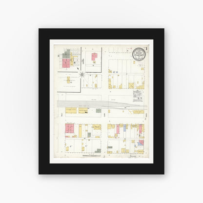 Old map wall art mockup — black gallery frame with white mat — Sanborn Fire Insurance Map from Tehachapi, Kern County, California (1907) - Complete Map Set