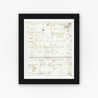 Old map wall art mockup — black gallery frame with white mat — Sanborn Fire Insurance Map from Delaware, Delaware County, Ohio (1911), Sheet #0026