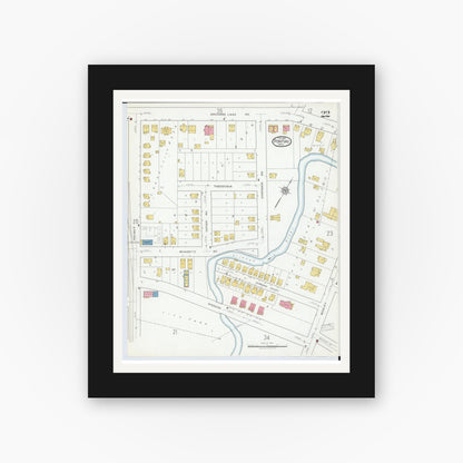 Old map wall art mockup — black gallery frame with white mat — Sanborn Fire Insurance Map from Pontiac, Oakland County, Michigan (1919), Sheet #0022