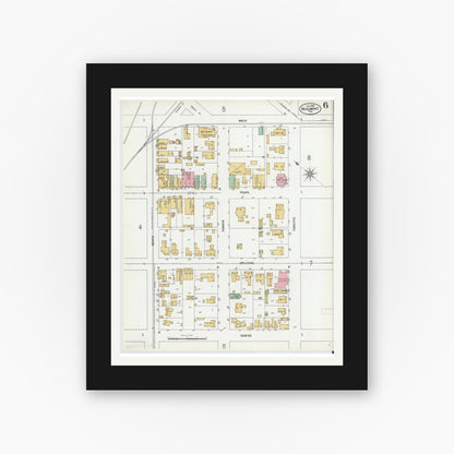Old map wall art mockup — black gallery frame with white mat — Sanborn Fire Insurance Map from Beaumont, Jefferson County, Texas (1899), Sheet #0006