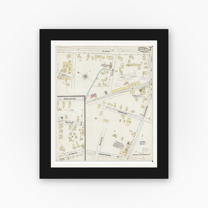 Old map wall art mockup — black gallery frame with white mat — Sanborn Fire Insurance Map from Natick, Middlesex County, Massachusetts (1888), Sheet #0007
