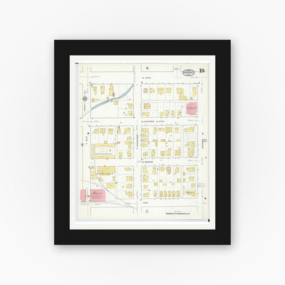 Old map wall art mockup — black gallery frame with white mat — Sanborn Fire Insurance Map from Owosso, Shiawassee County, Michigan (1915), Sheet #0019