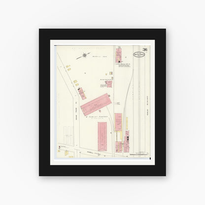 Old map wall art mockup — black gallery frame with white mat — Sanborn Fire Insurance Map from Battle Creek, Calhoun County, Michigan (1913), Sheet #0036