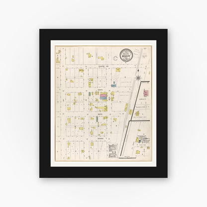 Old map wall art mockup — black gallery frame with white mat — Sanborn Fire Insurance Map from Washburn, Barry County, Missouri (1902), Sheet #0001