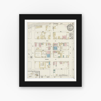 Old map wall art mockup — black gallery frame with white mat — Sanborn Fire Insurance Map from Wichita Falls, Wichita County, Texas (1889) - Complete Map Set