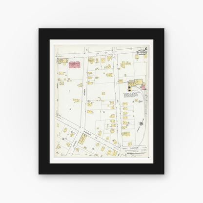 Old map wall art mockup — black gallery frame with white mat — Sanborn Fire Insurance Map from Fort Myers, Lee County, Florida (1917), Sheet #0006