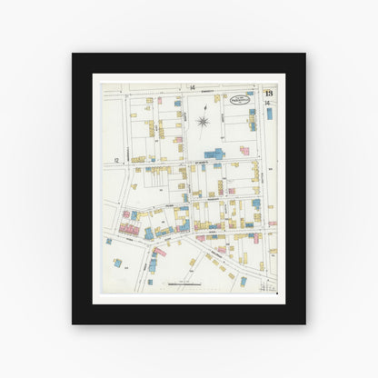 Old map wall art mockup — black gallery frame with white mat — Sanborn Fire Insurance Map from Phoenixville, Chester County, Pennsylvania (1906), Sheet #0013