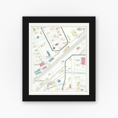 Old map wall art mockup — black gallery frame with white mat — Sanborn Fire Insurance Map from Madison, Lake County, Ohio (1924), Sheet #0002
