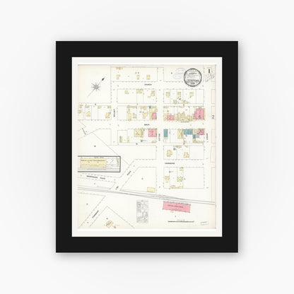 Old map wall art mockup — black gallery frame with white mat — Sanborn Fire Insurance Map from Lockeford, San Joaquin County, California (1898), Sheet #0001