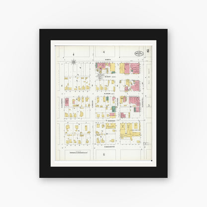 Old map wall art mockup — black gallery frame with white mat — Sanborn Fire Insurance Map from Marshall, Saline County, Missouri (1900), Sheet #0002