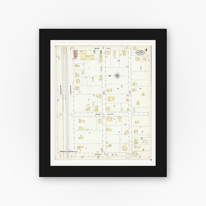 Old map wall art mockup — black gallery frame with white mat — Sanborn Fire Insurance Map from Hickory, Catawba County, North Carolina (1907), Sheet #0004