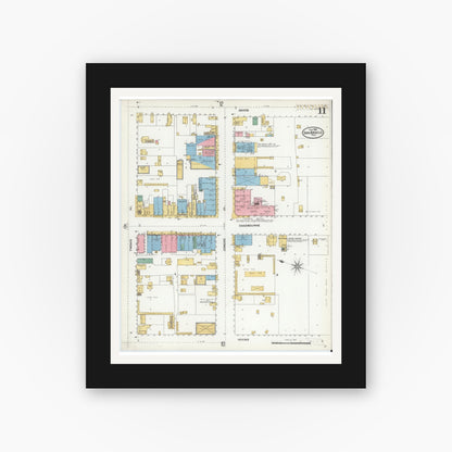 Old map wall art mockup — black gallery frame with white mat — Sanborn Fire Insurance Map from San Angelo, Tom Green County, Texas (1904), Sheet #0011