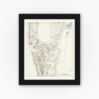 Old map wall art mockup — black gallery frame with white mat — Sanborn Fire Insurance Map from Ambridge, Beaver County, Pennsylvania (1917), Sheet #0012
