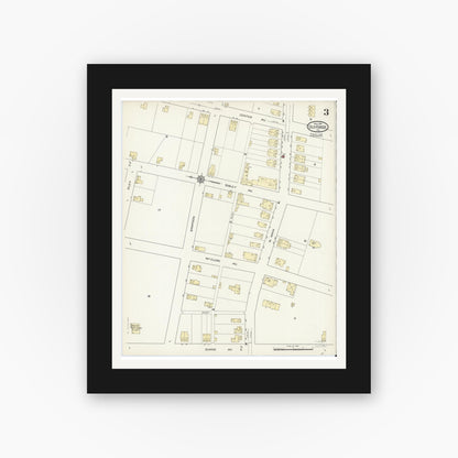 Old map wall art mockup — black gallery frame with white mat — Sanborn Fire Insurance Map from Old Forge, Lackawanna County, Pennsylvania (1914), Sheet #0003