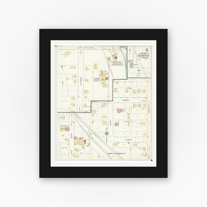 Old map wall art mockup — black gallery frame with white mat — Sanborn Fire Insurance Map from Loudonville, Ashland County, Ohio (1913), Sheet #0002