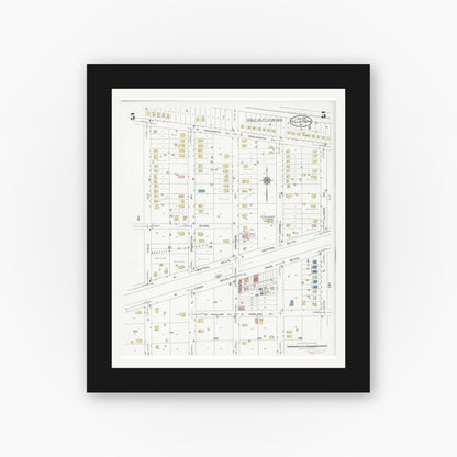 Old map wall art mockup — black gallery frame with white mat — Sanborn Fire Insurance Map from Villa Park, Du Page County, Illinois (1925), Sheet #0005