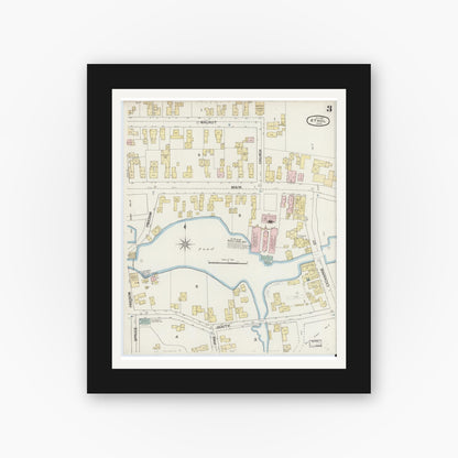 Old map wall art mockup — black gallery frame with white mat — Sanborn Fire Insurance Map from Athol, Worcester County, Massachusetts (1887), Sheet #0003