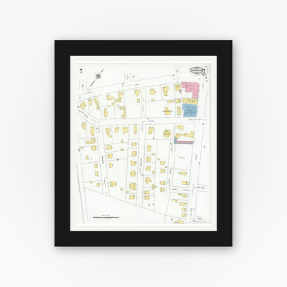 Old map wall art mockup — black gallery frame with white mat — Sanborn Fire Insurance Map from Danvers, Essex County, Massachusetts (1927), Sheet #0007