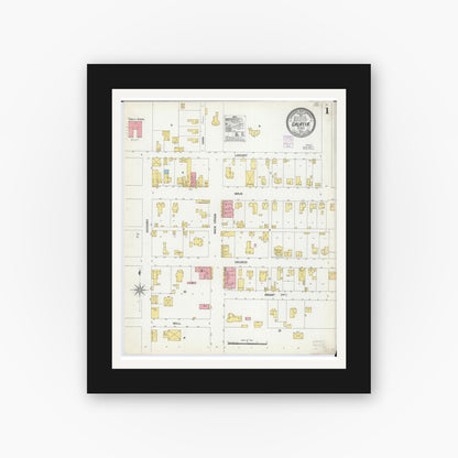 Old map wall art mockup — black gallery frame with white mat — Sanborn Fire Insurance Map from Galatia, Saline County, Illinois (1902) - Complete Map Set