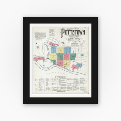 Old map wall art mockup — black gallery frame with white mat — Sanborn Fire Insurance Map from Pottstown, Montgomery County, Pennsylvania (1902), Sheet #0001