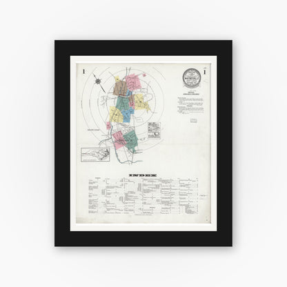 Old map wall art mockup — black gallery frame with white mat — Sanborn Fire Insurance Map from Waynesville, Haywood County, North Carolina (1924), Sheet #0001