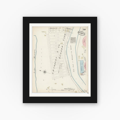 Old map wall art mockup — black gallery frame with white mat — Sanborn Fire Insurance Map from Michigan City, La Porte  County, Indiana (1884), Sheet #0010