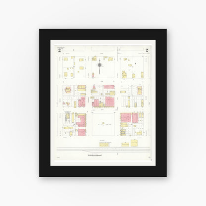 Old map wall art mockup — black gallery frame with white mat — Sanborn Fire Insurance Map from Frankston, Anderson County, Texas (1939), Sheet #0002