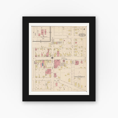 Old map wall art mockup — black gallery frame with white mat — Sanborn Fire Insurance Map from New Washington, Crawford County, Ohio (1922), Sheet #0004