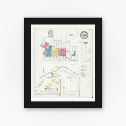 Old map wall art mockup — black gallery frame with white mat — Sanborn Fire Insurance Map from West Branch, Ogemaw County, Michigan (1904), Sheet #0001